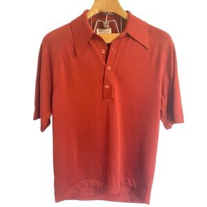 Donegal Coleseta Knit Polo Mens L VTG Shirt Burnt Orange 4 Button Short Sleeve